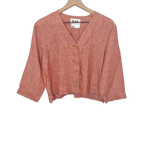 FLAX Women's Small Linen Button Front Top Cropped Boxy Oversized Muted Red - Picture 1 of 11